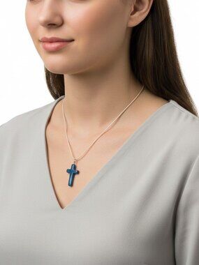 Black Onyx Cross Pendant Necklace 18”